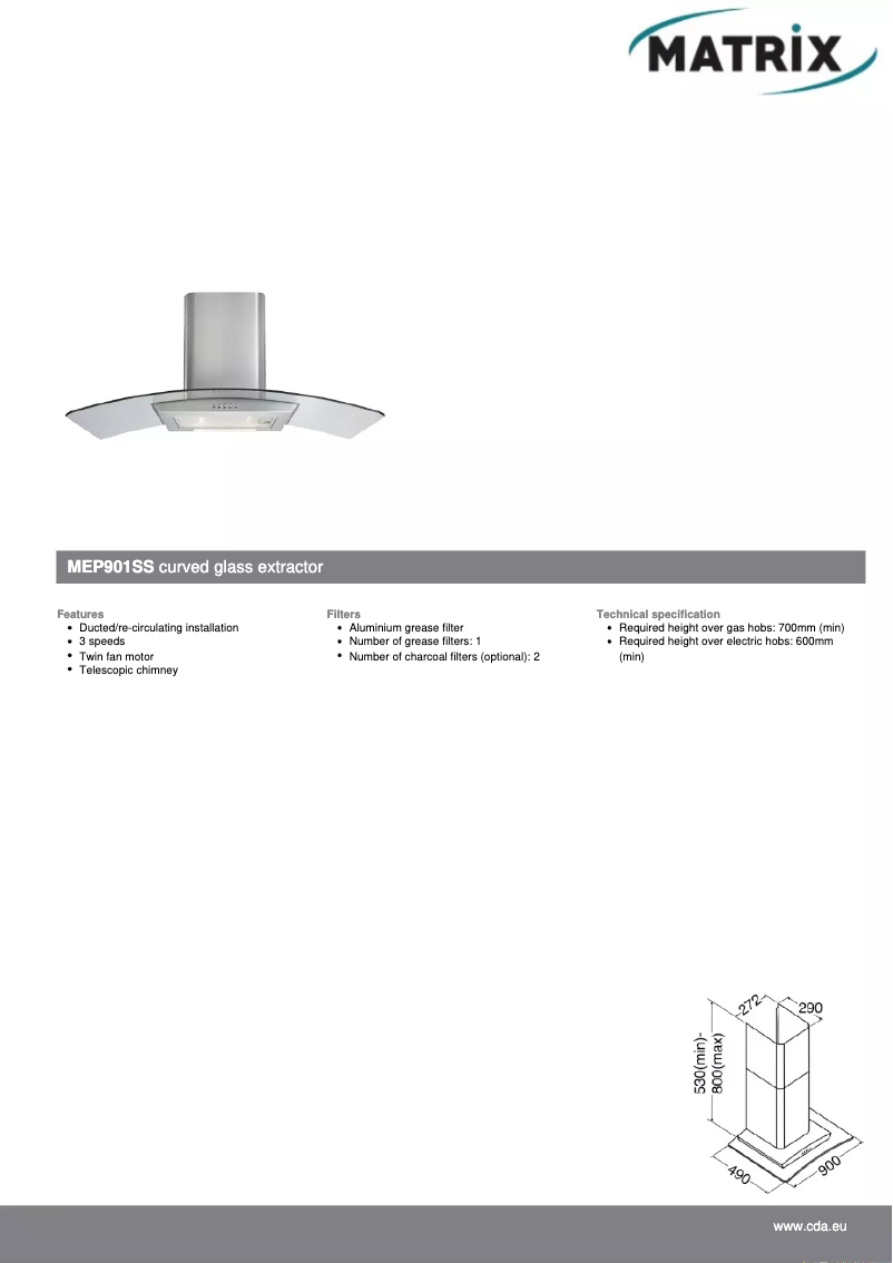 Page n°1 - Fiche technique Matrix MEP901SS