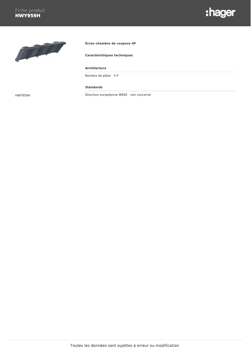 Page n°1 - Fiche technique Hager HWY959H