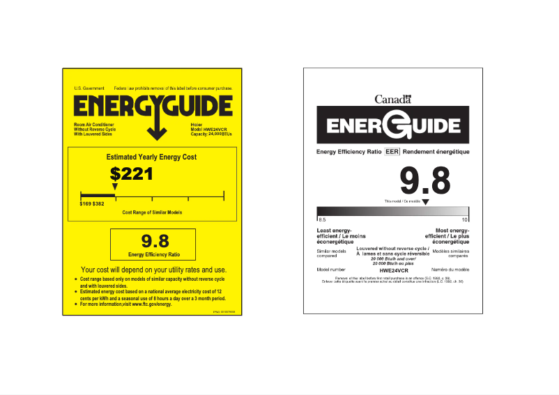 Page 1 de la notice Label énergétique Haier HWE24VCR