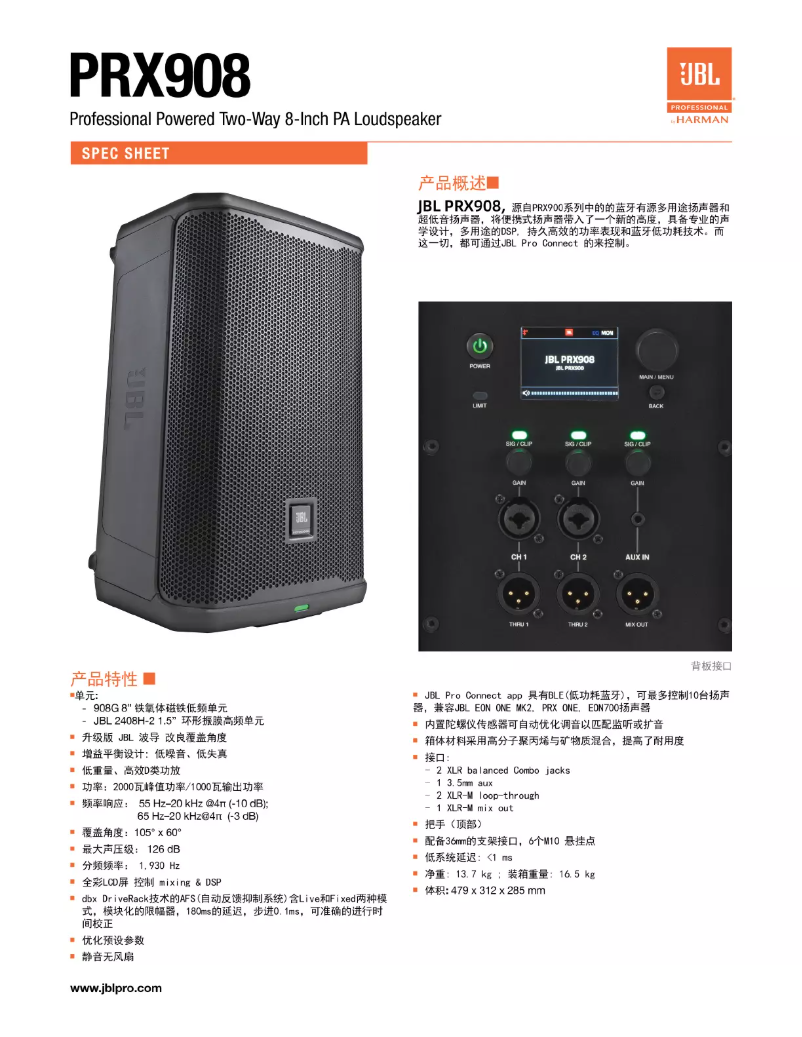 Page 1 de la notice Fiche technique JBL PRX908
