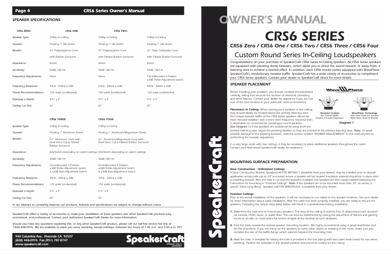 Page 1 de la notice Manuel utilisateur SpeakerCraft CRS6 One