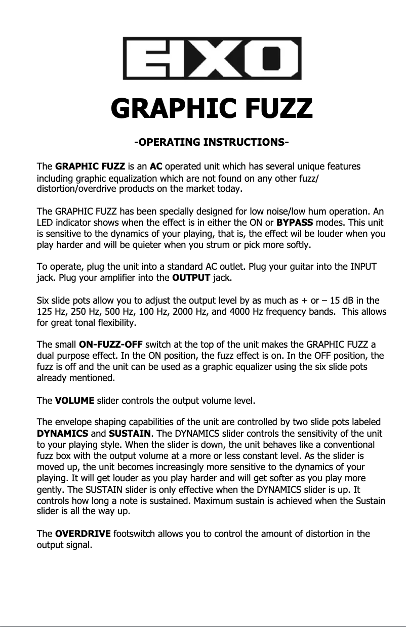 Page n°1 - Manuel utilisateur Electro Harmonix Graphic Fuzz