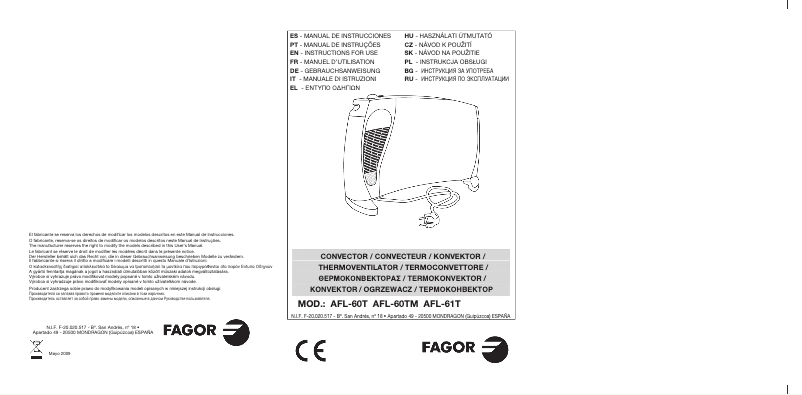 Page 1 de la notice Manuel utilisateur Fagor AFL-61T