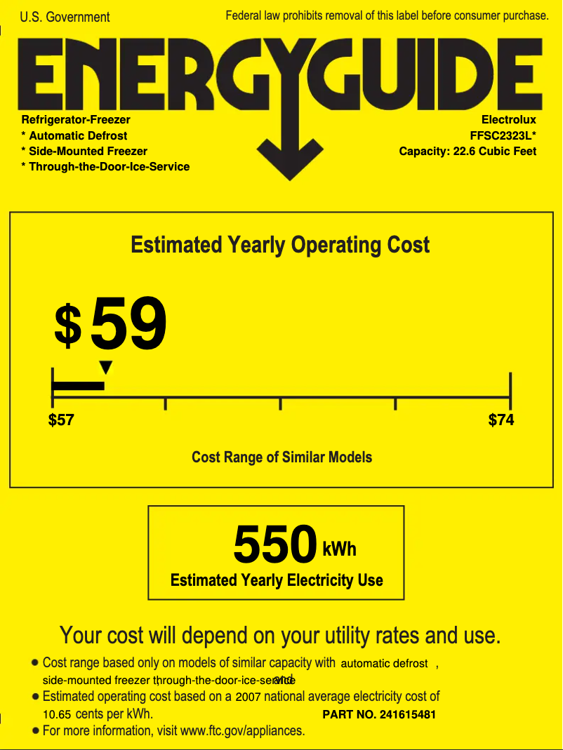 Page 1 de la notice Label énergétique Frigidaire FFSC2323L