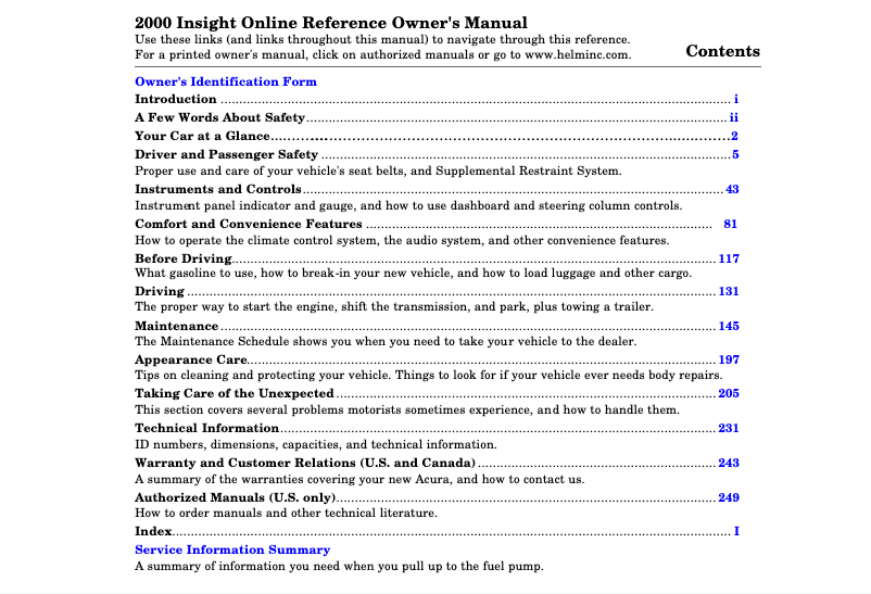 First page image of the manual for Insight (2000)
