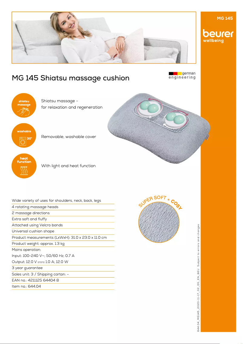 Page n°1 - Fiche technique Beurer MG 145