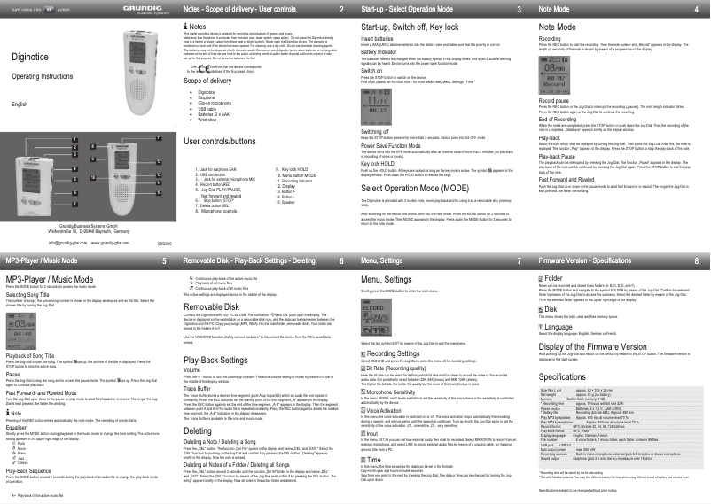 Page n°1 - Manuel utilisateur Grundig Diginotice