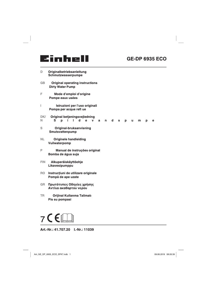 Page 1 de la notice Manuel utilisateur Einhell GE-DP 6935 ECO