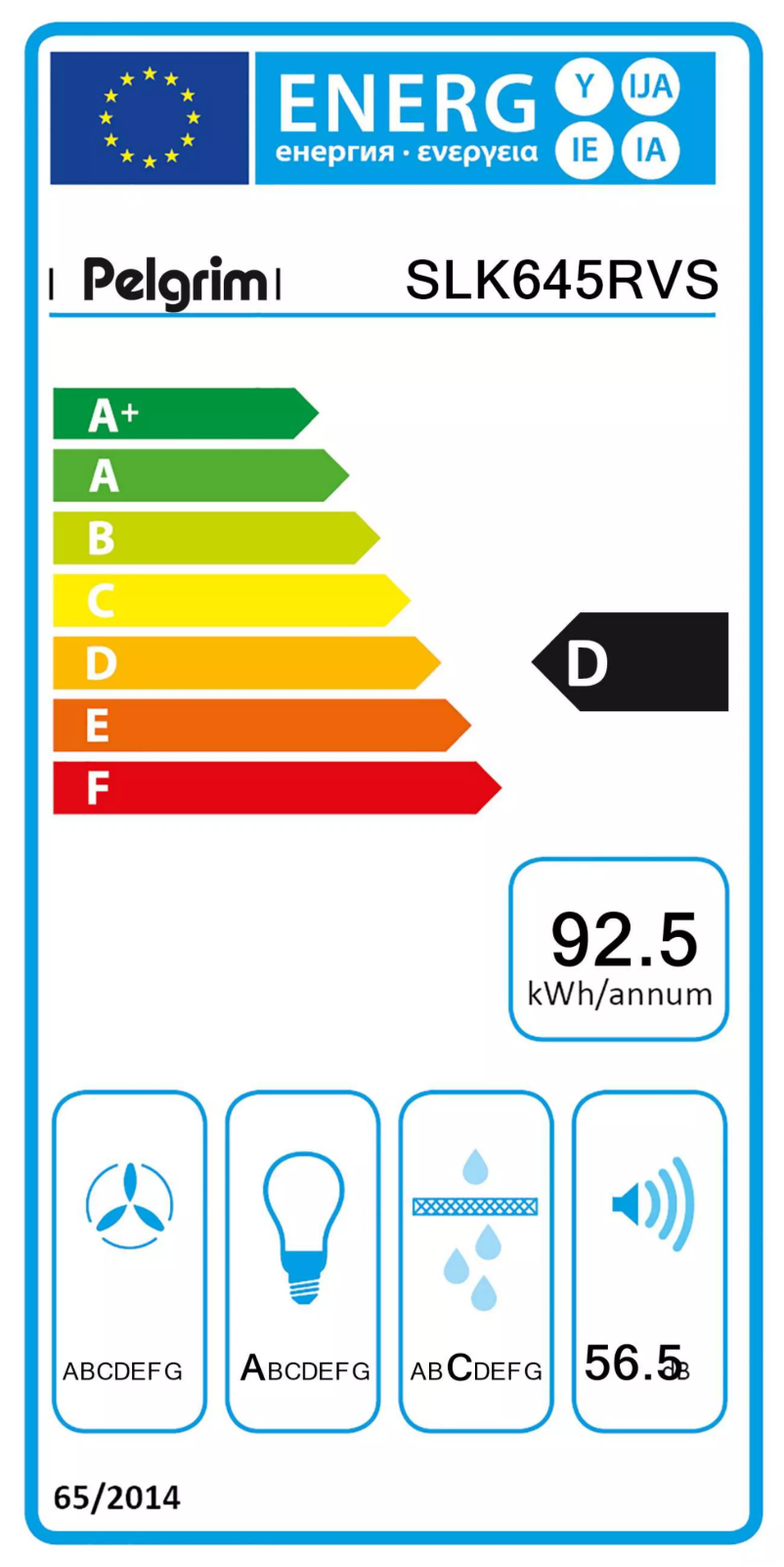 Page 1 de la notice Label énergétique Pelgrim SLK645RVS