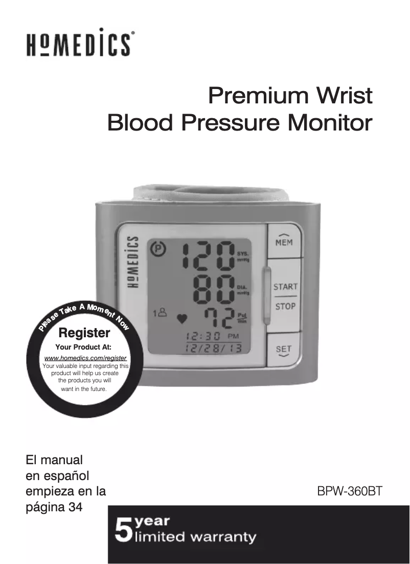 Page 1 de la notice Manuel utilisateur Homedics BPW-360BT