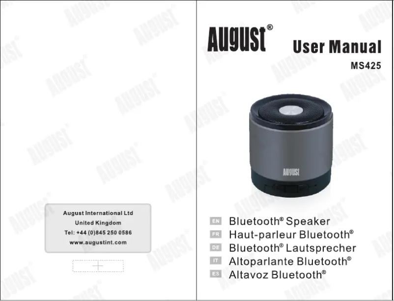 Page 1 of the manual User Manual August MS425