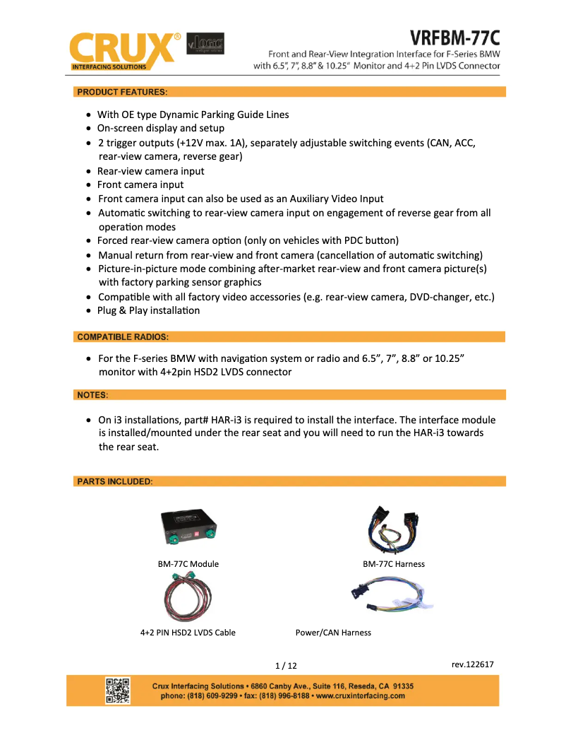 Page n°1 - Manuel utilisateur CRUX VRFBM-77C
