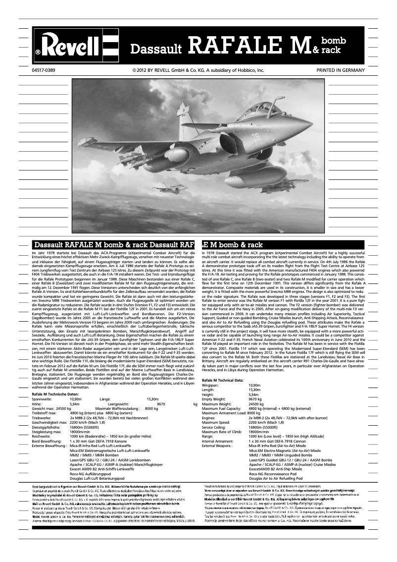 Image de la première page du manuel de l'appareil Dassault RAFALE M & bomb rack