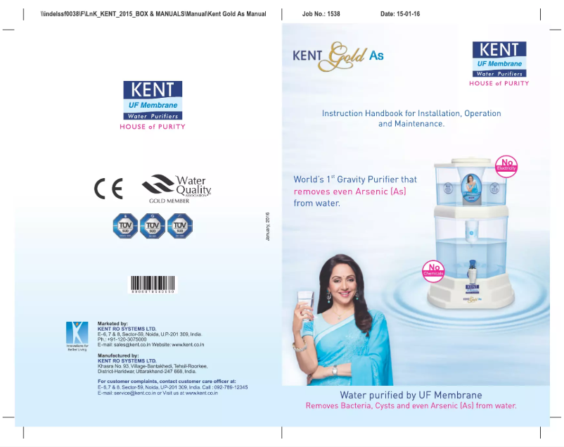 Page n°1 - Manuel utilisateur Kent Gold As