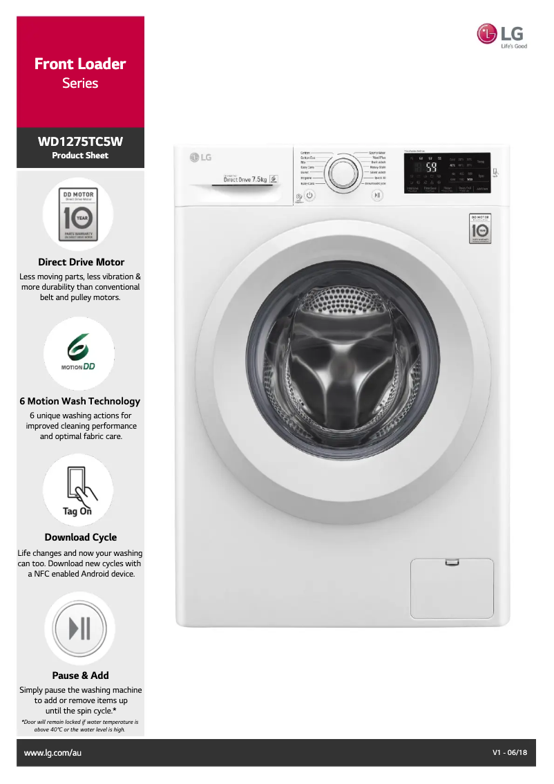 Page n°1 - Fiche technique LG WD1275TC5W