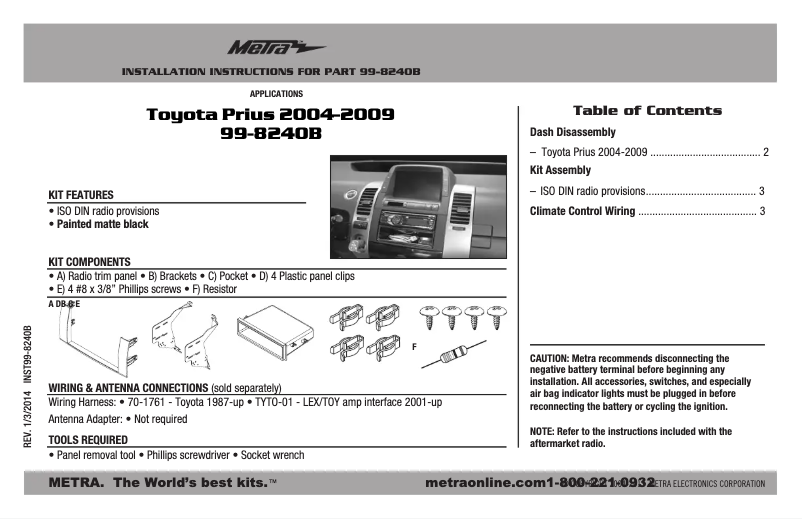 Page n°1 - Mode d'emploi Metra 99-8240B