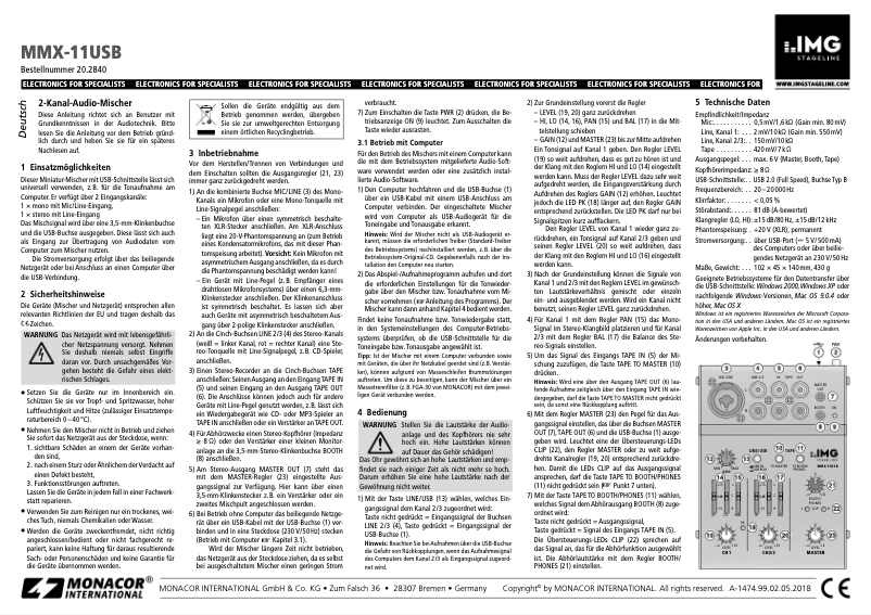 Page 1 de la notice Manuel utilisateur IMG Stageline MMX-11USB