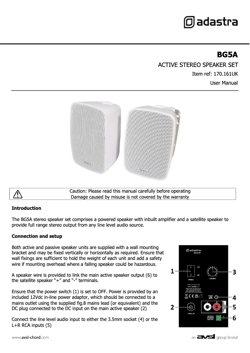 Page 1 de la notice Manuel utilisateur Adastra BG5A