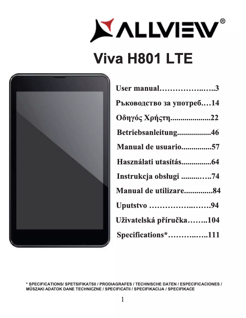 Page 1 de la notice Manuel utilisateur Allview Viva H801 LTE