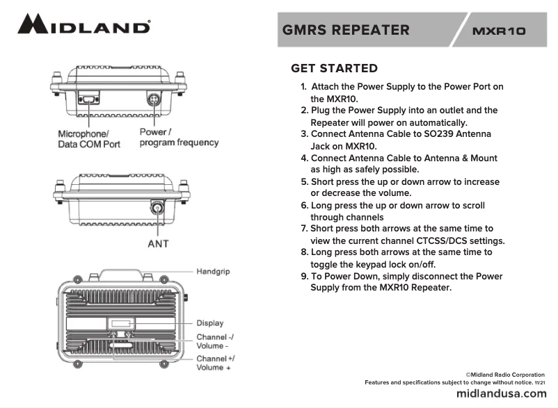 Page 1 de la notice Guide de démarrage rapide Midland MicroMobile MXR10
