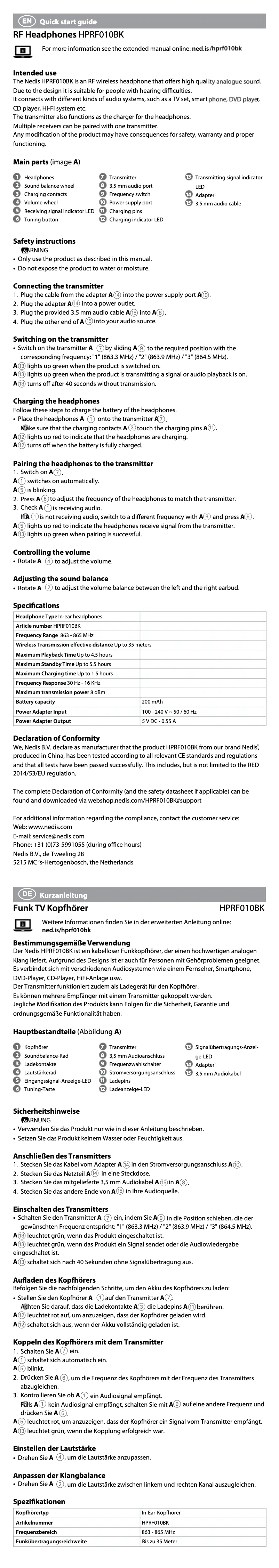 Page n°1 - Manuel utilisateur Nedis HPRF010BK