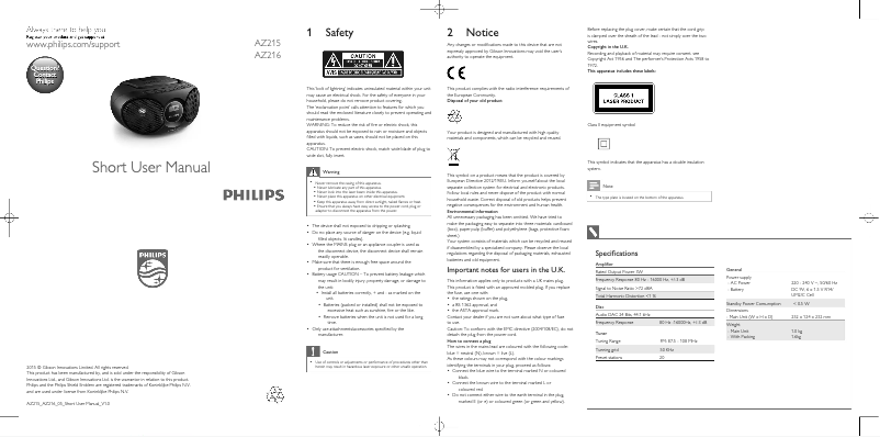 Page 1 de la notice Guide de démarrage rapide Philips AZ215C