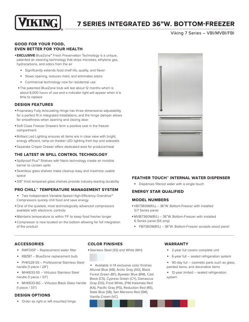 Page 1 de la notice Fiche technique Viking MVBI7360WRSS