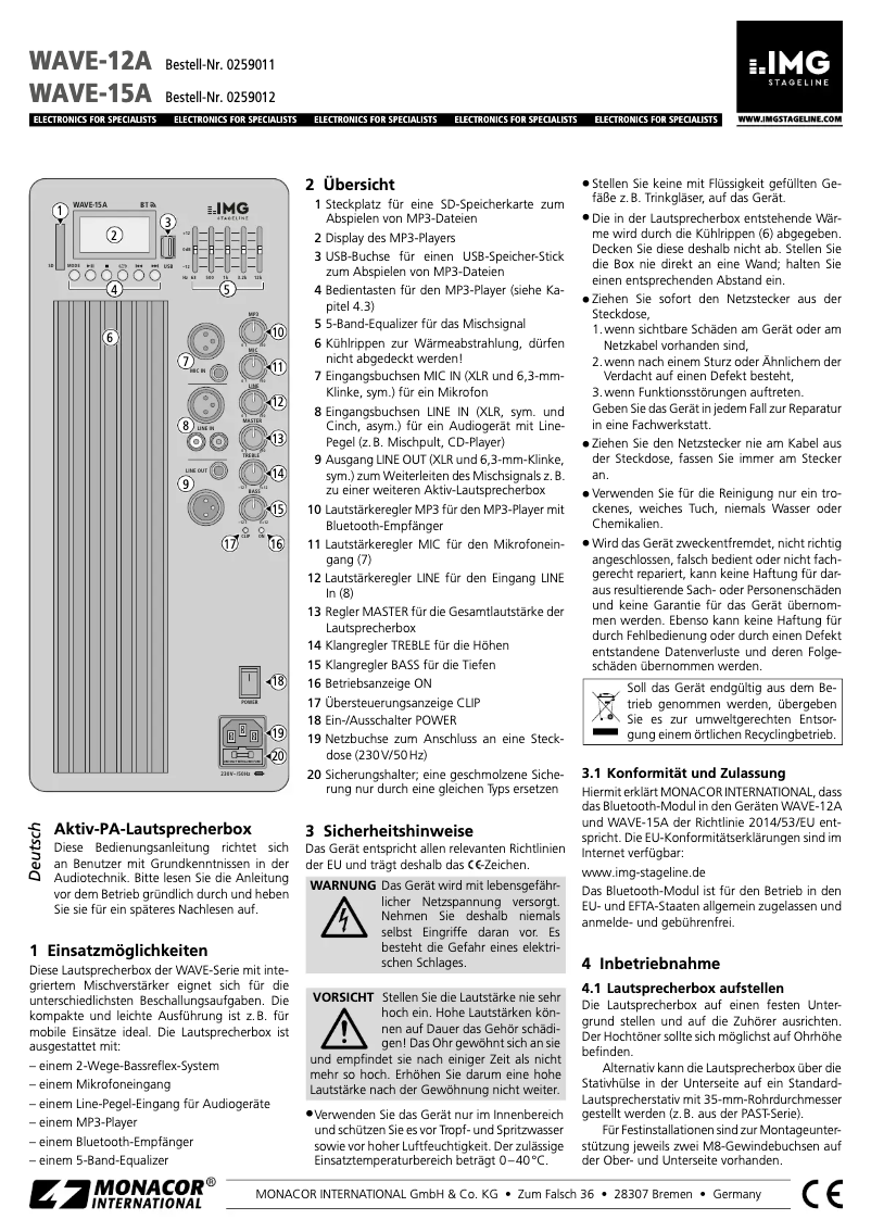 Página 1 del manual Manual de usuario IMG Stageline WAVE-12A