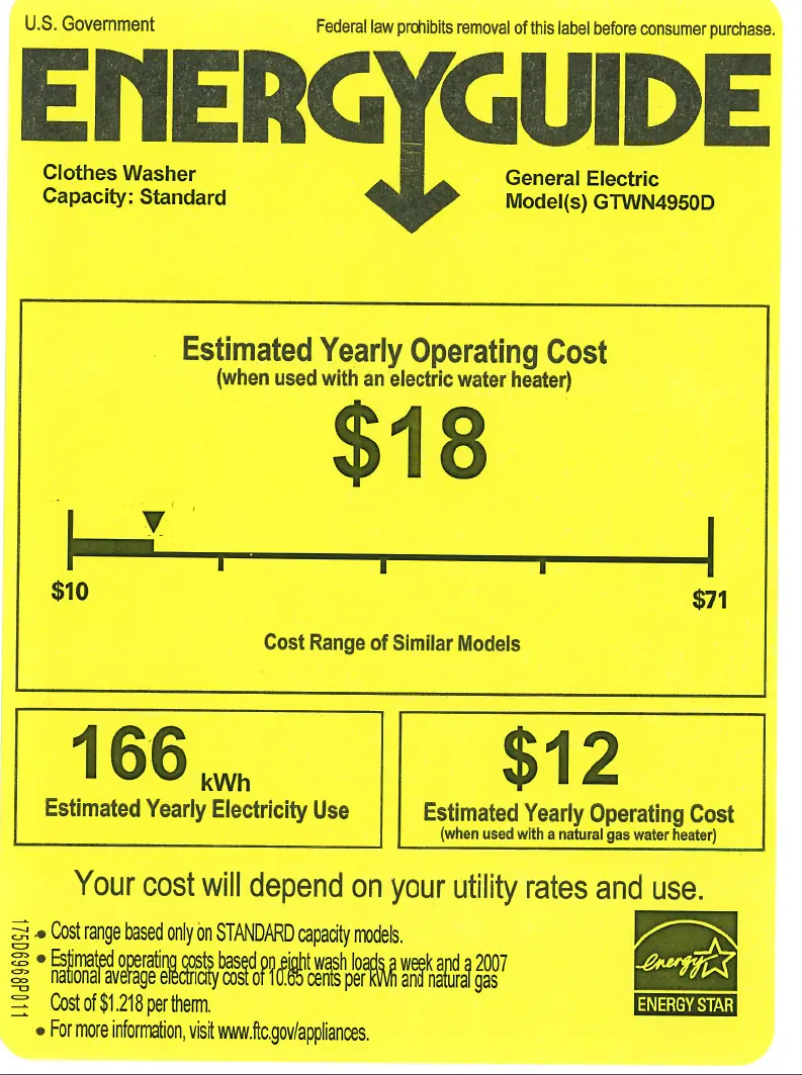 Page n°1 - Label énergétique GE GTWN4950DWS