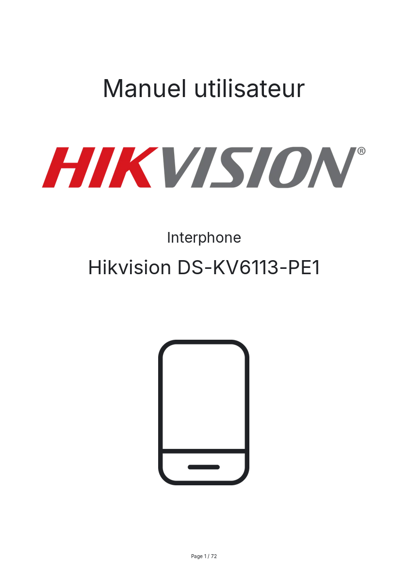 Page n°1 - Manuel utilisateur Hikvision DS-KV6113-PE1