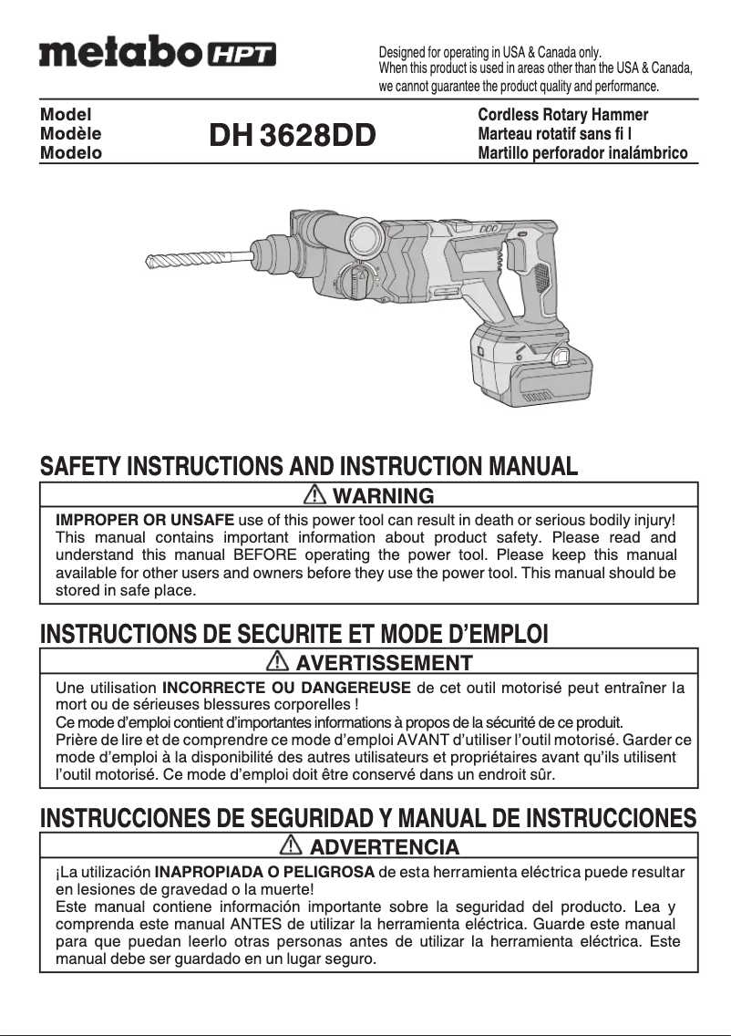 Page 1 de la notice Manuel utilisateur Metabo DH 3628DD