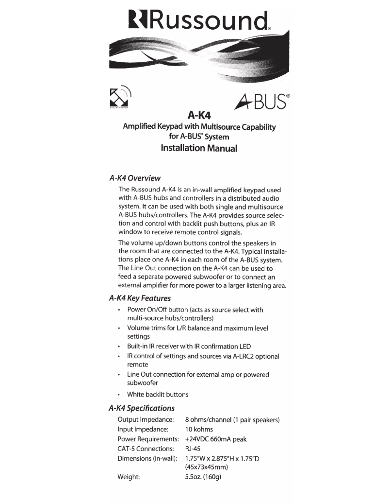 Page n°1 - Manuel utilisateur Russound AK-4