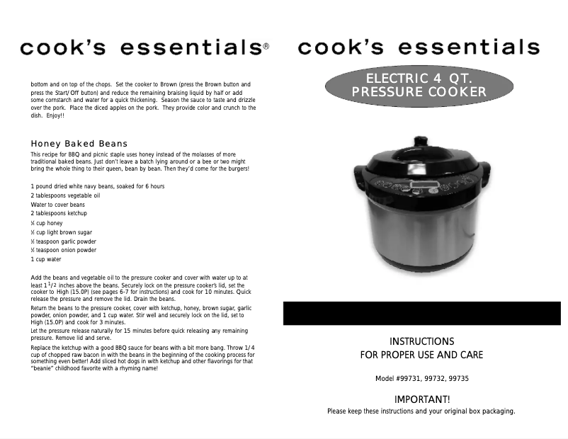 Page 1 de la notice Manuel utilisateur Cook's essentials 99731