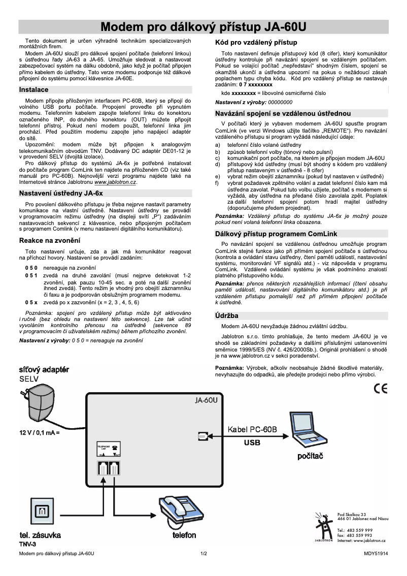 Page 1 de la notice Manuel utilisateur Joblotron JA-60U