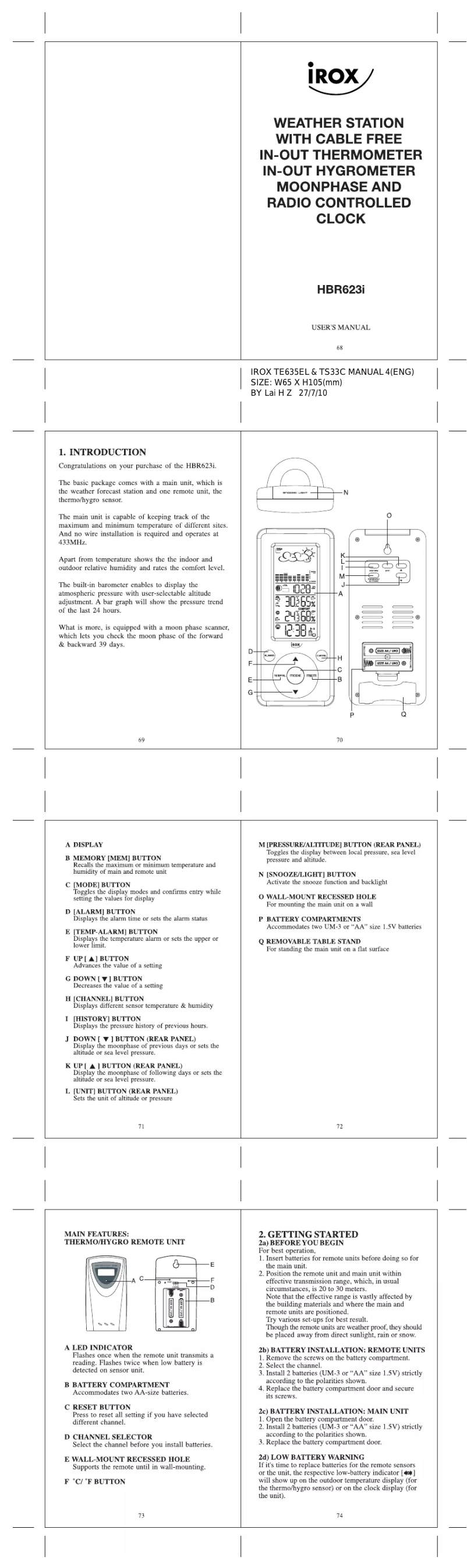 Page n°1 - Manuel utilisateur Irox HBR623i-W