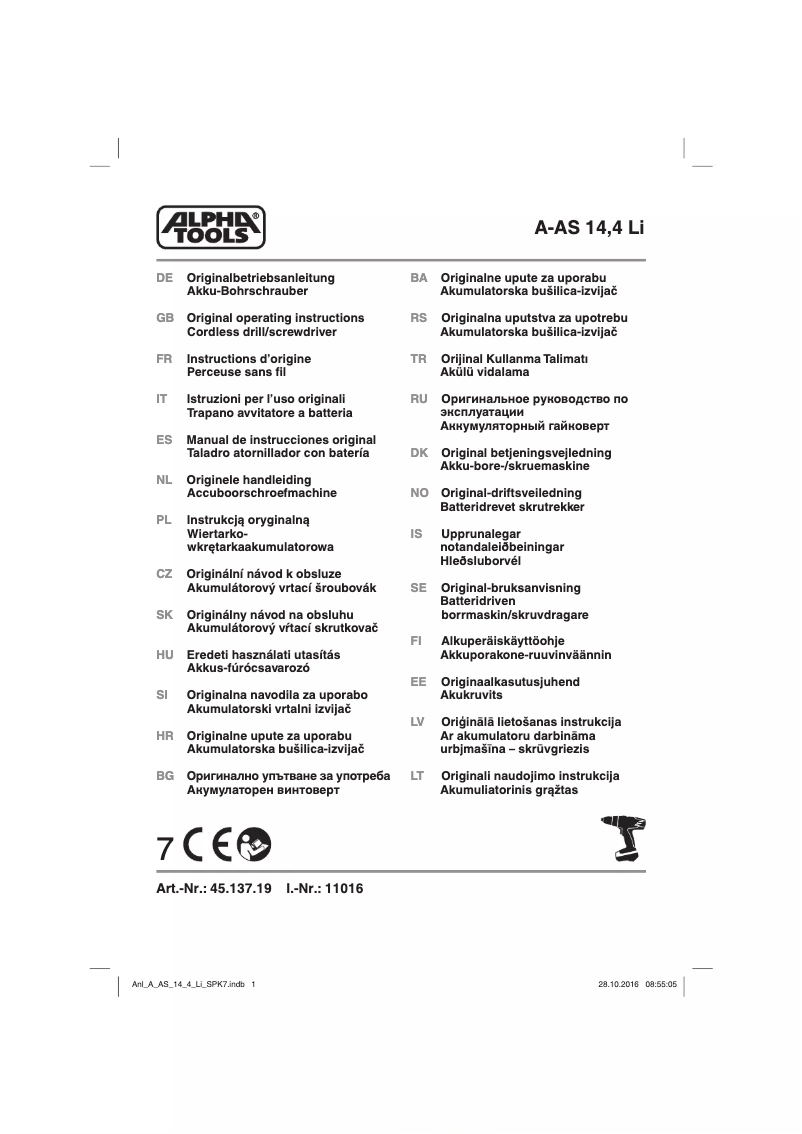 Page n°1 - Manuel utilisateur Alpha Tools A-AS 14,4 Li
