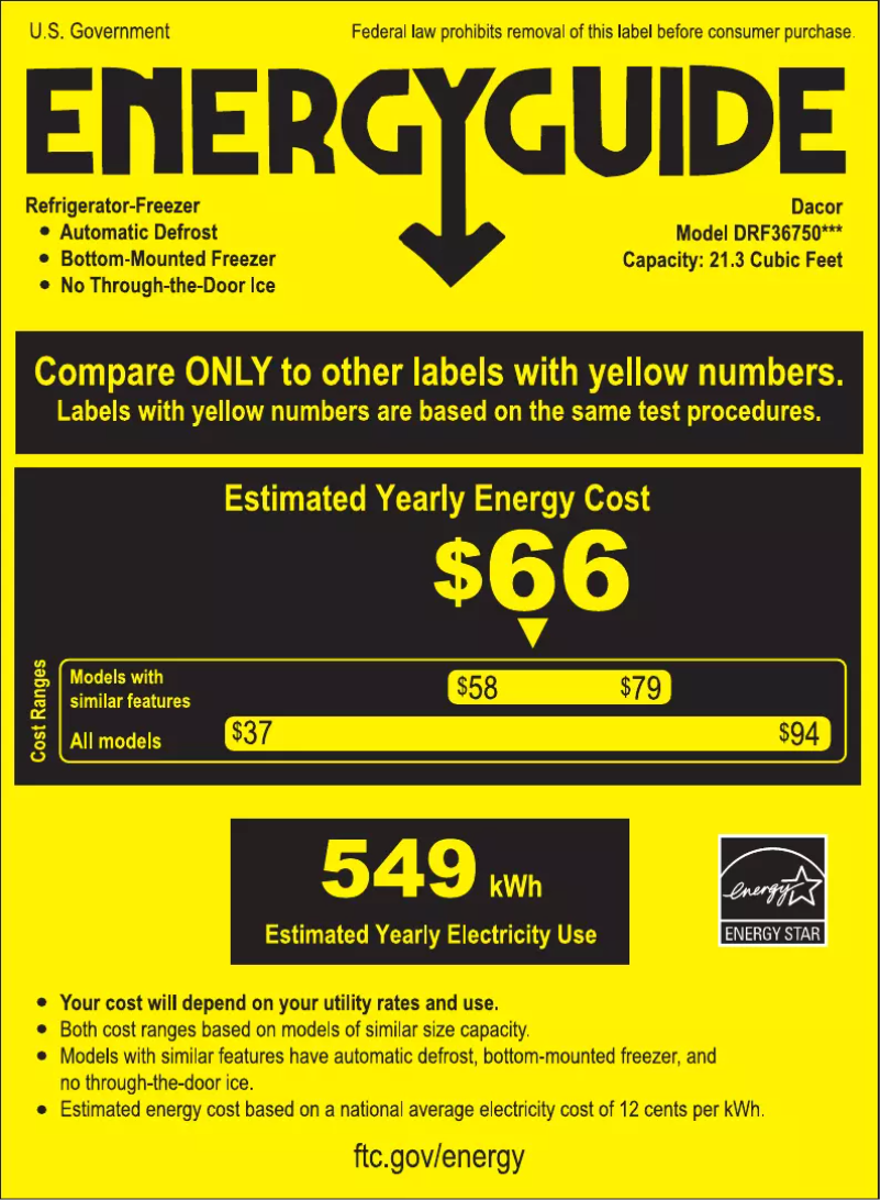 Page n°1 - Label énergétique Dacor DRF367500AP