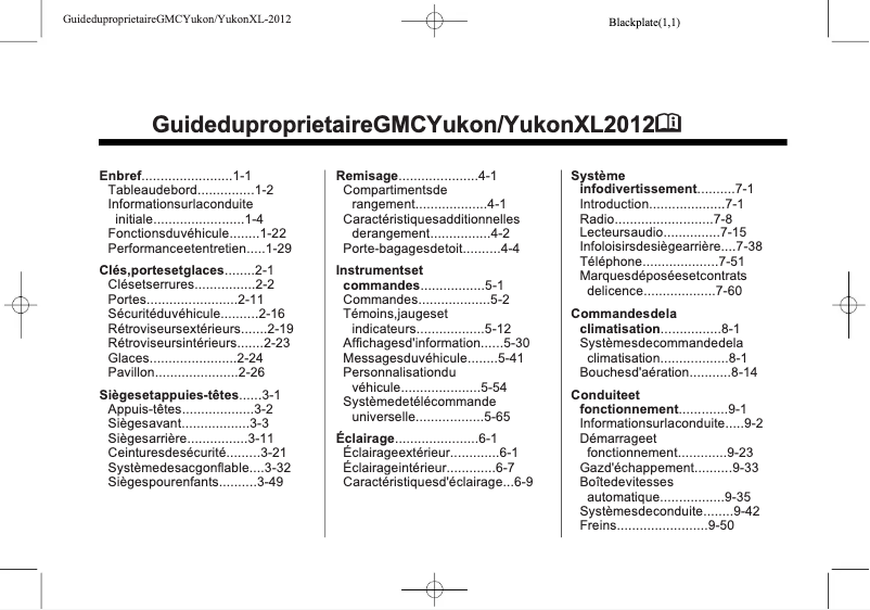 Page 1 de la notice Manuel utilisateur GMC Yukon (2012)