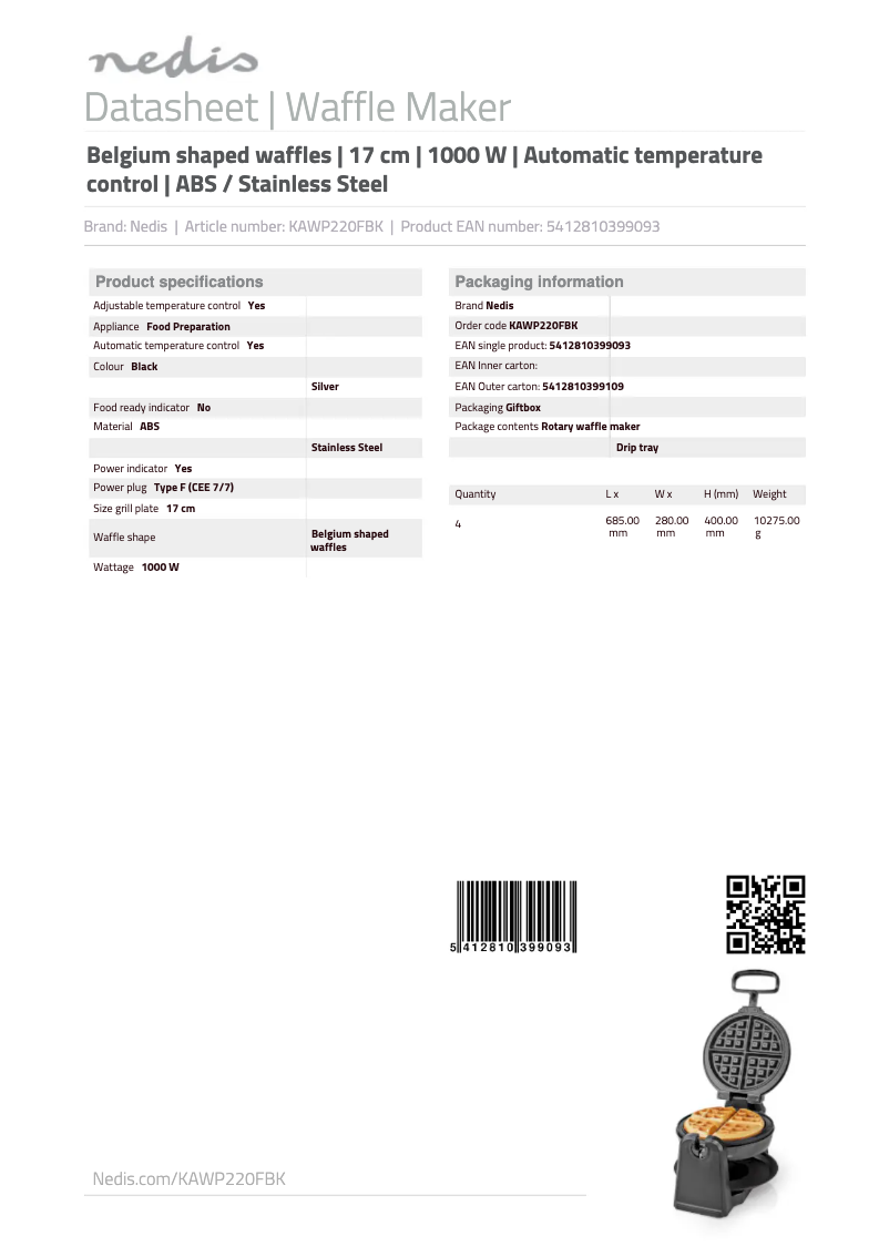 Page 1 de la notice Manuel utilisateur Nedis KAWP220FBK