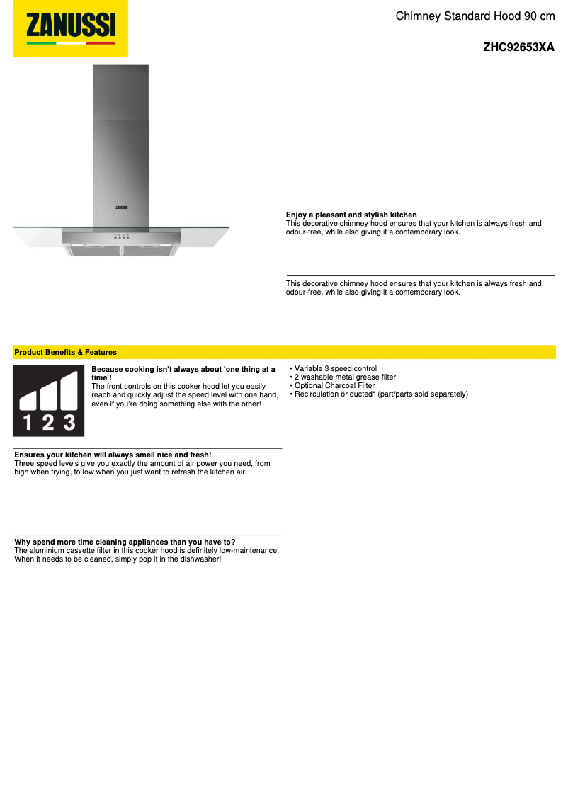 Page n°1 - Fiche technique Zanussi ZHC92653XA