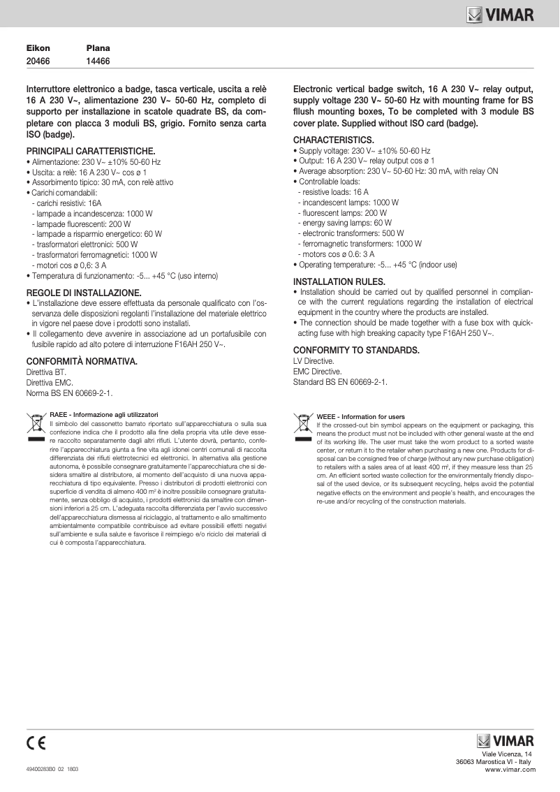 Página 1 del manual Manual de usuario Vimar 14466.SL