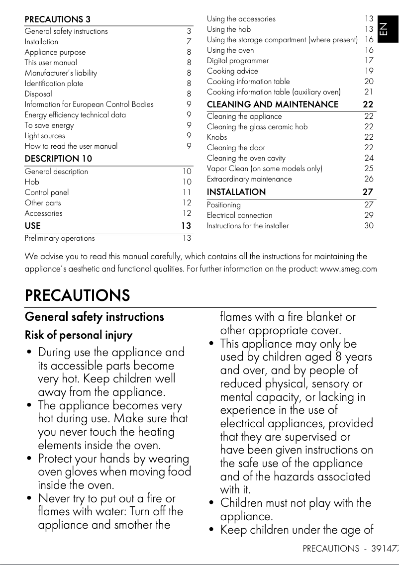Página 1 del manual Manual de usuario Smeg C92IMX2
