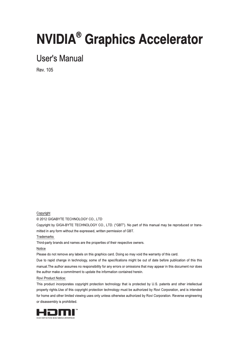 Page n°1 - Manuel utilisateur Gigabyte GV-N26-896H-B-GA
