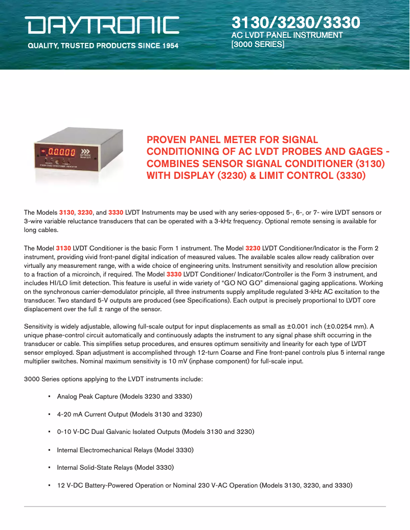 Page 1 of the manual Technical Sheet Daytronic 3230B