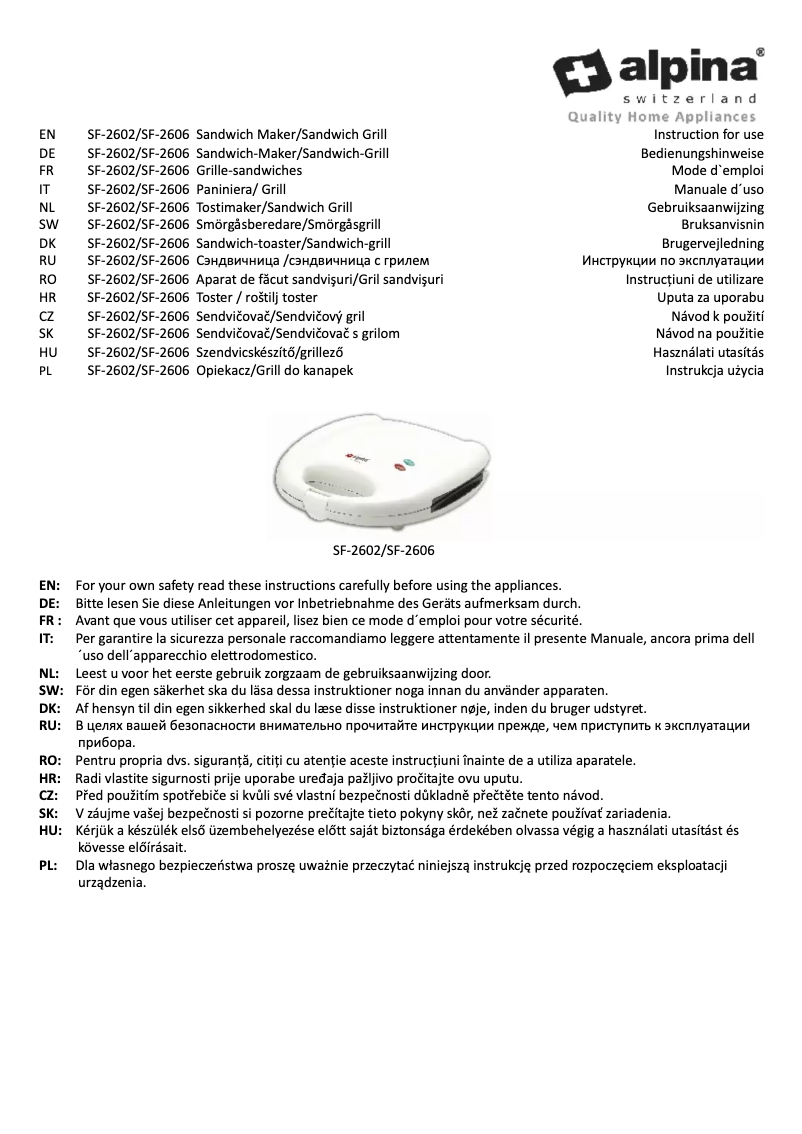 Page 1 de la notice Manuel utilisateur Alpina SF-2602