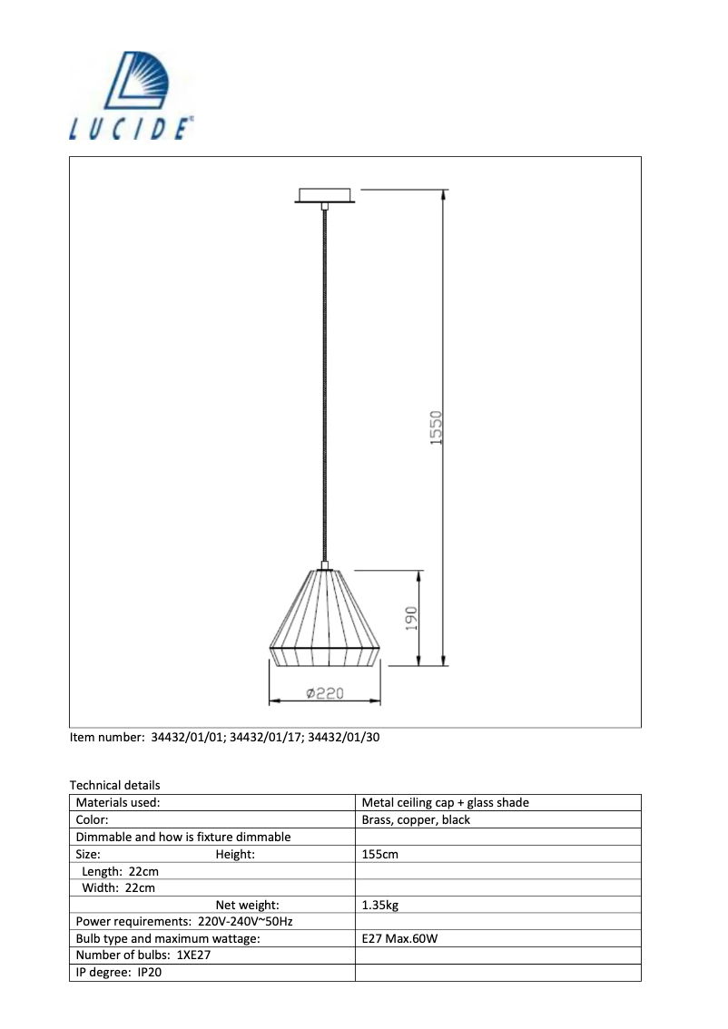 Page 1 de la notice Manuel utilisateur Lucide Lyna