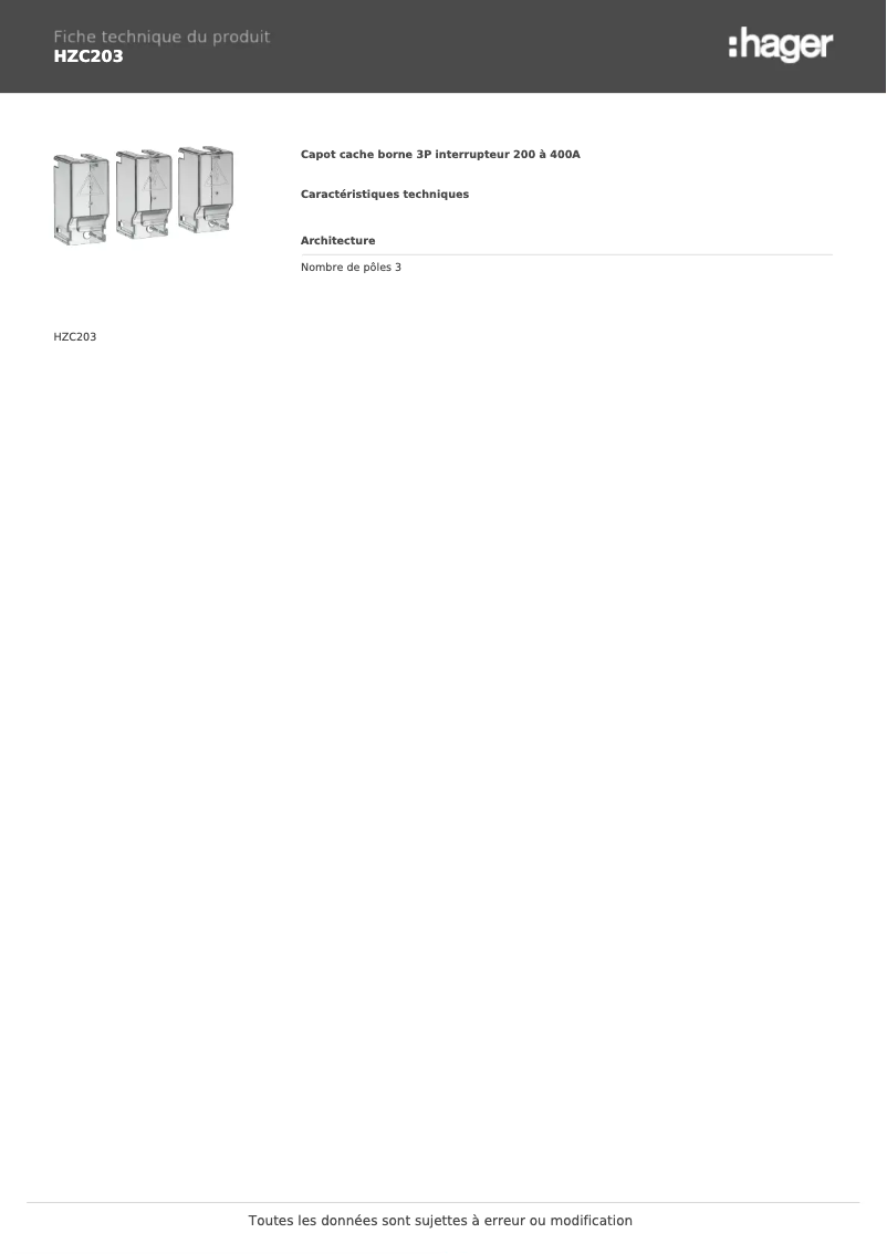 Page n°1 - Fiche technique Hager HZC203