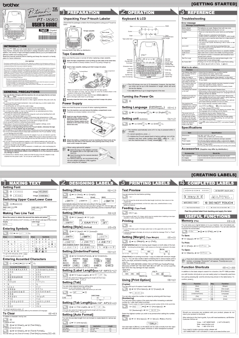 Page 1 de la notice Manuel utilisateur Brother P-touch PT-1880W