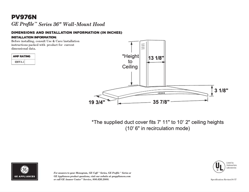 Page 1 de la notice Fiche technique GE PV976NSS