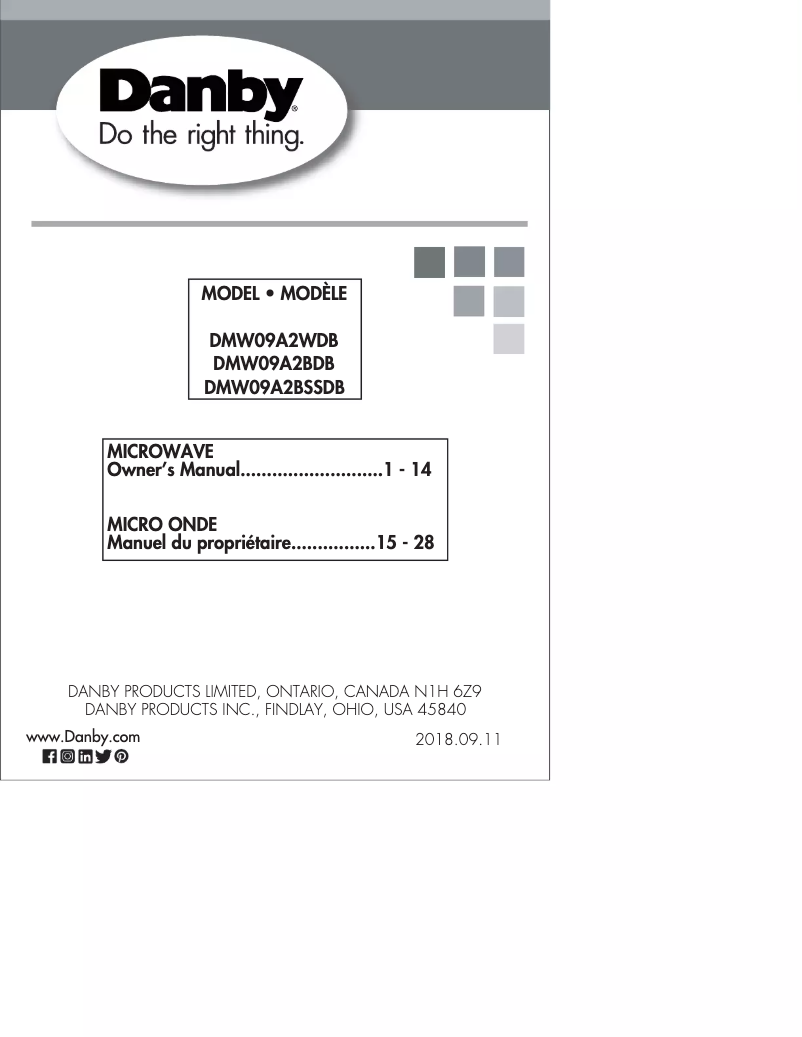 Page 1 de la notice Manuel utilisateur Danby DMW09A2BDB